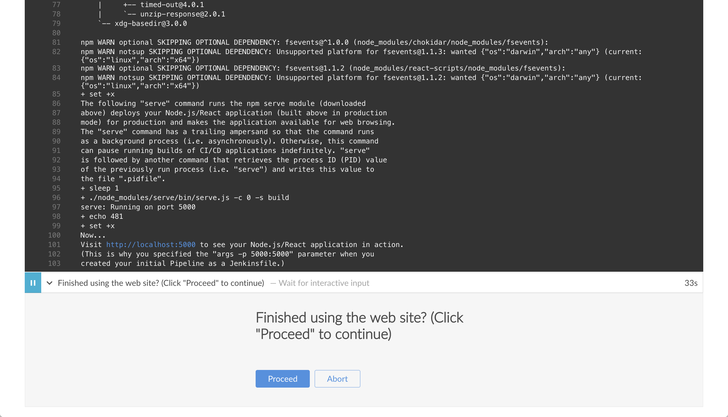 Shell Script step 'Deploy for production' stage opened